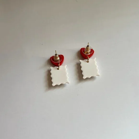 * 50% OFF! Heart stamp earrings red white pink - Picture 4 of 4